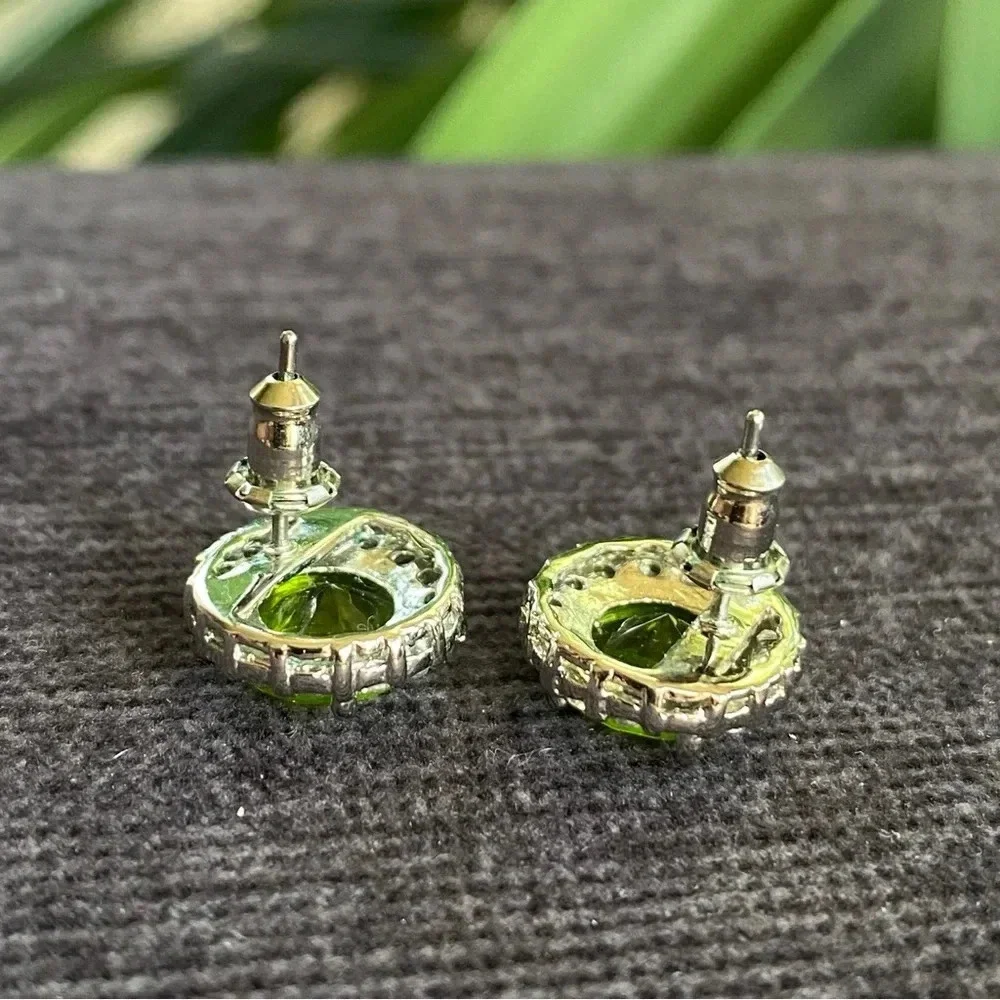 Dainty Green Peridot and Prong Set Rhinestone Stud Earrings